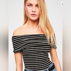 We The Free Black/White Stripe Off Shoulder Cropped Top